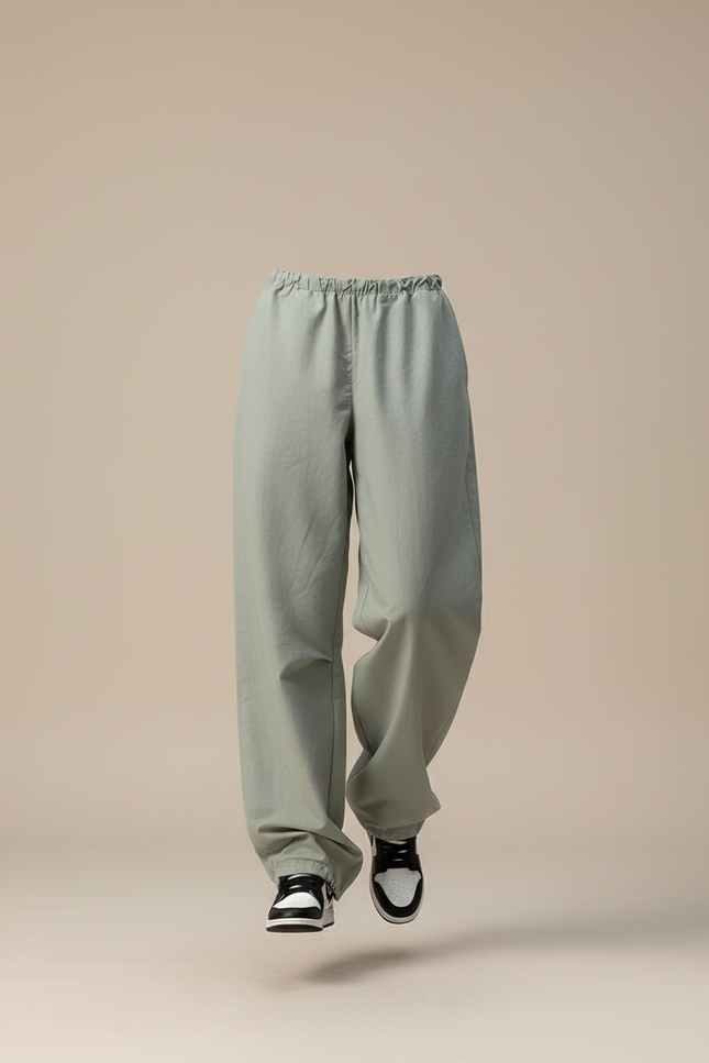 Pantalon Baggy Vert Ample Cordon Décontracté Femme - Toile - vue 3