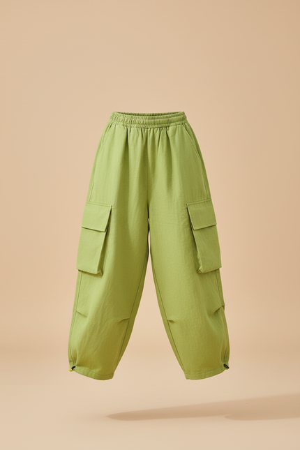 Pantalon Baggy Vert Ample Cargo Enfant Décontracté - Lin - vue 3