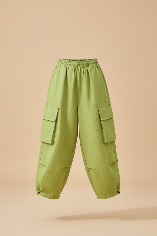 Pantalon Baggy Vert Ample Cargo Enfant Décontracté - Lin - vue 3