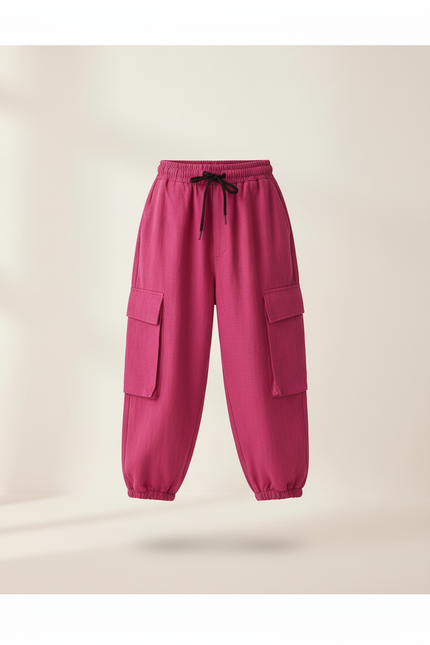 Pantalon Baggy Fuchsia Ample Lin Cargo Enfant - Rose - vue 3