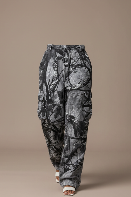 Pantalon Baggy Camouflage Gris Cargo Ample Femme Y2K - Toile - vue 3