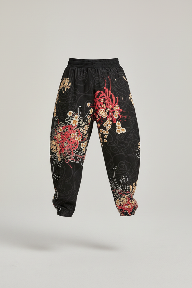 Pantalon Baggy Noir Ample Fleuri Imprimé Garçon - Coton - vue 3