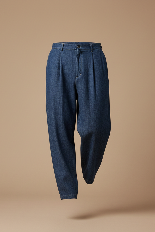 Pantalon Baggy Jean Bleu Plissé Ample Homme - vue 3