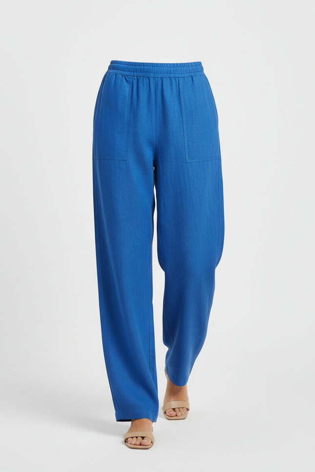 Pantalon Baggy Bleu Roi Lin Fluide Ample Décontracté - vue 3