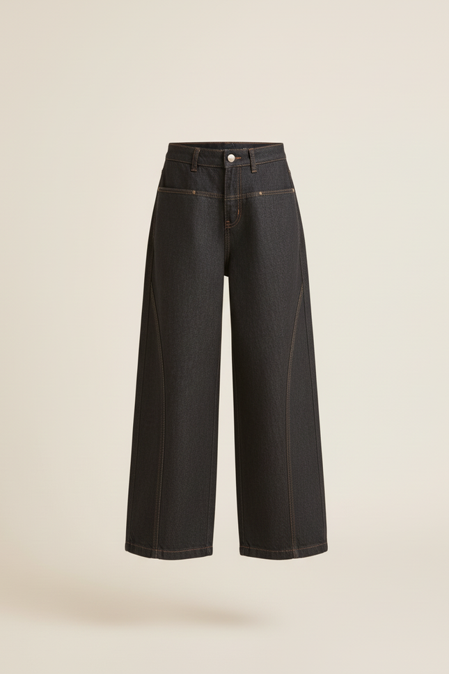 Pantalon Baggy Noir Denim Large Taille Haute - Jean - vue 3