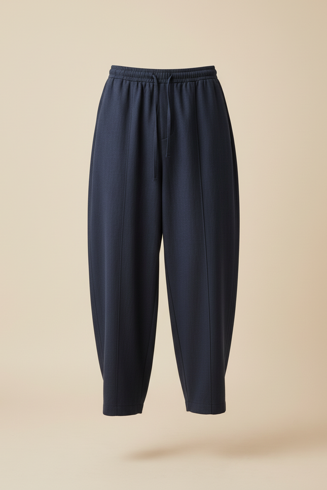 Pantalon Baggy Bleu Marine Ample Décontracté Cordon Fluide - Viscose - vue 3