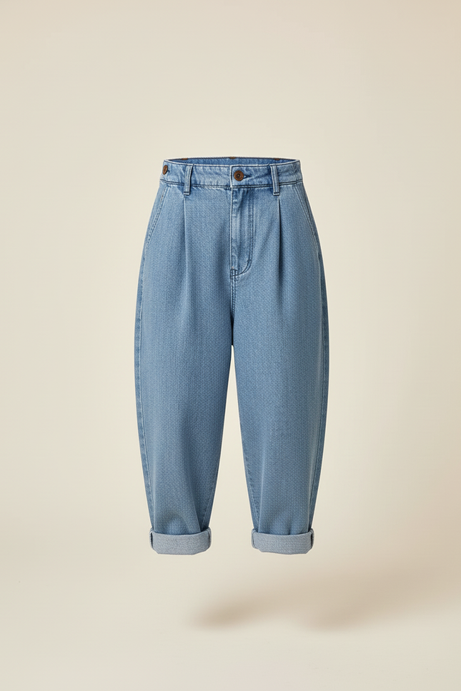 Pantalon Baggy Denim Bleu Plissé Ample Enfant - Jean - vue 3