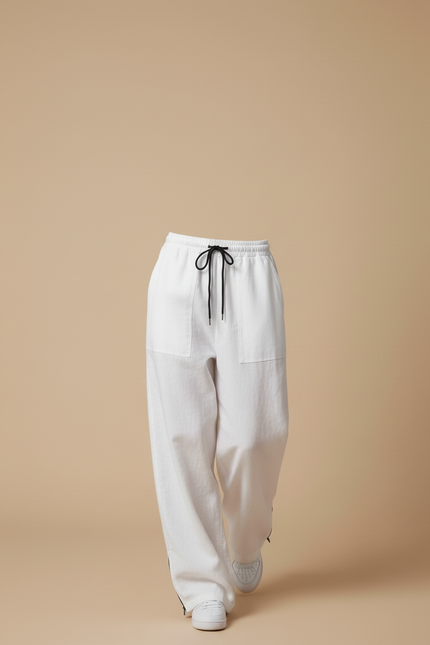 Pantalon Baggy Blanc Ample Cordon Décontracté Fluide - Lin - vue 3