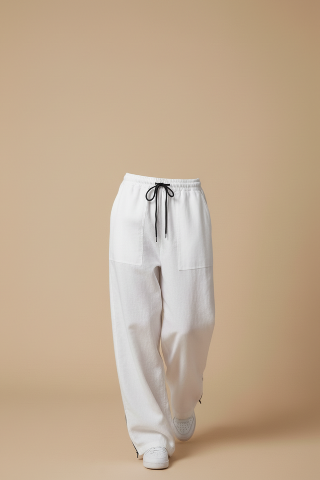 Pantalon Baggy Blanc Ample Cordon Décontracté Fluide - Lin - vue 3
