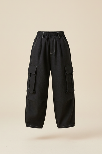 Pantalon Baggy Noir Cargo Décontracté Ample Enfant - Jean - vue 3