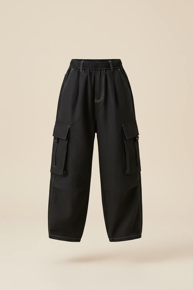 Pantalon Baggy Noir Cargo Décontracté Ample Enfant - Jean - vue 3