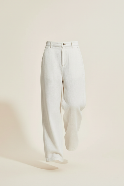 Pantalon Baggy Blanc Cassé Ample Décontracté Femme - Jean - vue 3