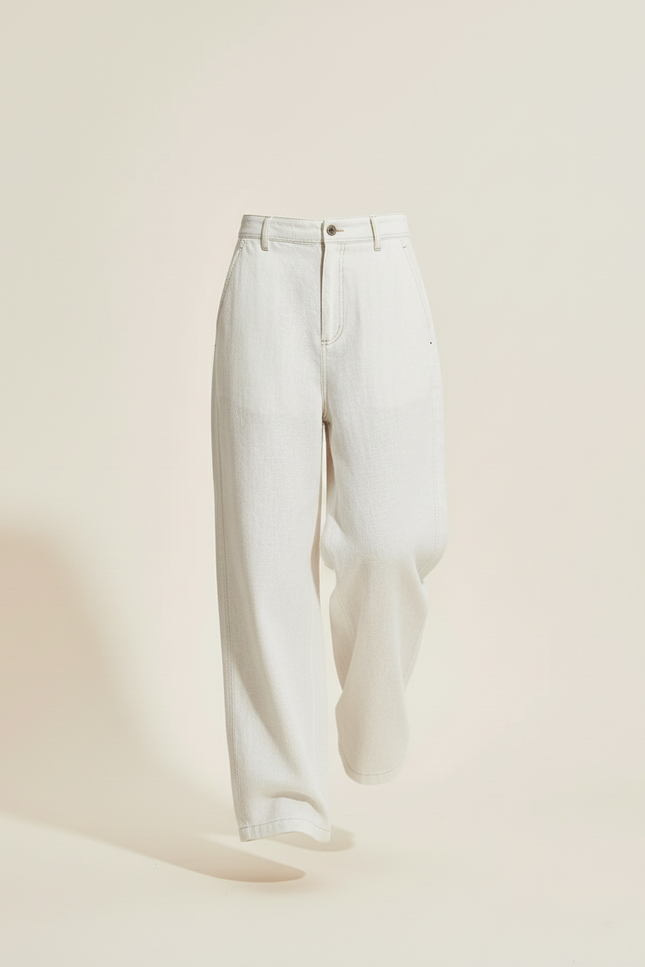 Pantalon Baggy Blanc Cassé Ample Décontracté Femme - Jean - vue 3