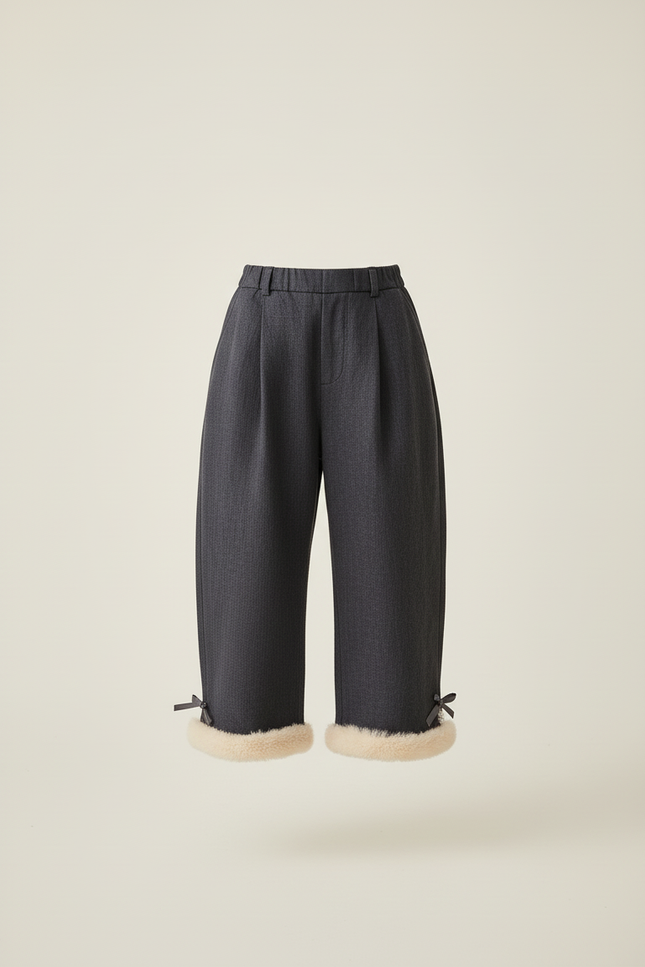 Pantalon Baggy Gris Plissé Doux Fourrure Fille - Laine - vue 3