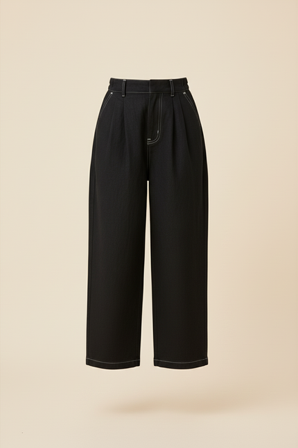 Pantalon Baggy Noir Ample Coutures Blanches Classique - Jean - vue 3