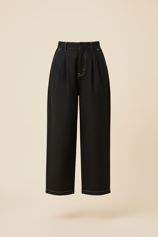 Pantalon Baggy Noir Ample Coutures Blanches Classique - Jean - vue 3