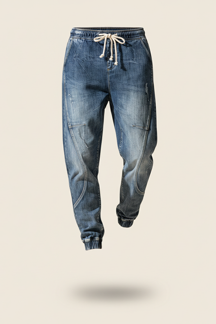 Pantalon Baggy Denim Décontracté Taille Élastique Homme - Bleu Jean - vue 3