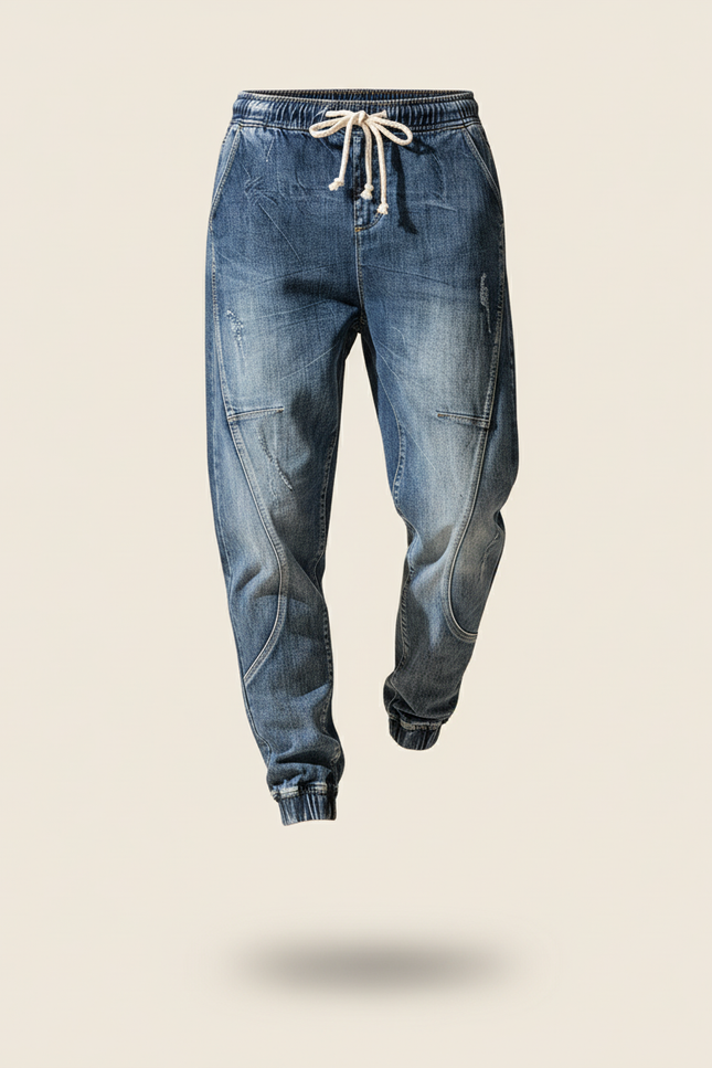 Pantalon Baggy Denim Décontracté Taille Élastique Homme - Bleu Jean - vue 3