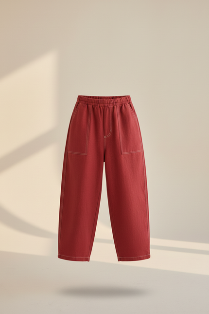 Pantalon Baggy Rouge Ample Enfant Coton Épais - Jean - vue 3