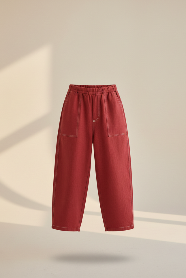 Pantalon Baggy Rouge Ample Enfant Coton Épais - Jean - vue 3