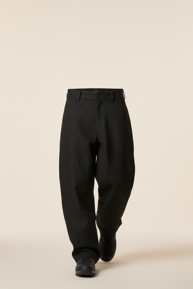 Pantalon Baggy Noir Ample Décontracté Homme - Lin - vue 3