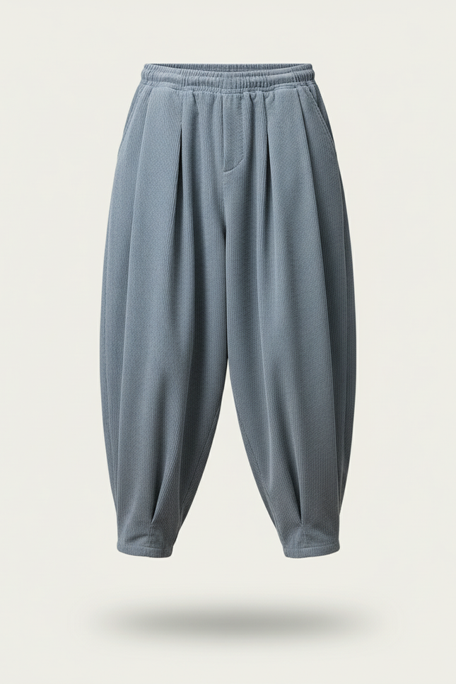 Pantalon Baggy Bleu Côtelé Plissé Ample Décontracté Homme - Cordé - vue 3