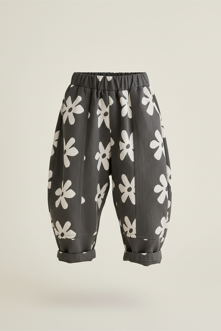 Pantalon Baggy Gris Fleuri Ample Coton Enfant - vue 3
