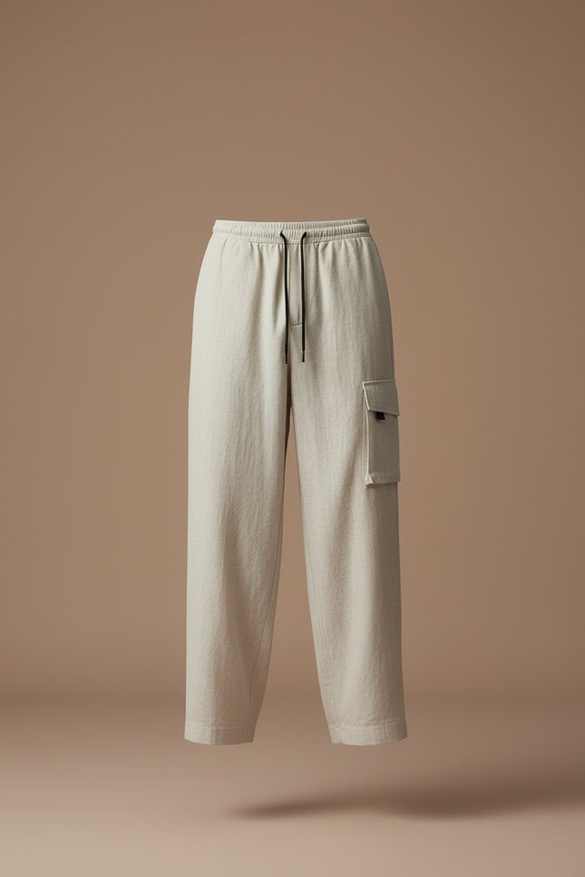 Pantalon Baggy Beige Lin Ample Cargo Homme - vue 3