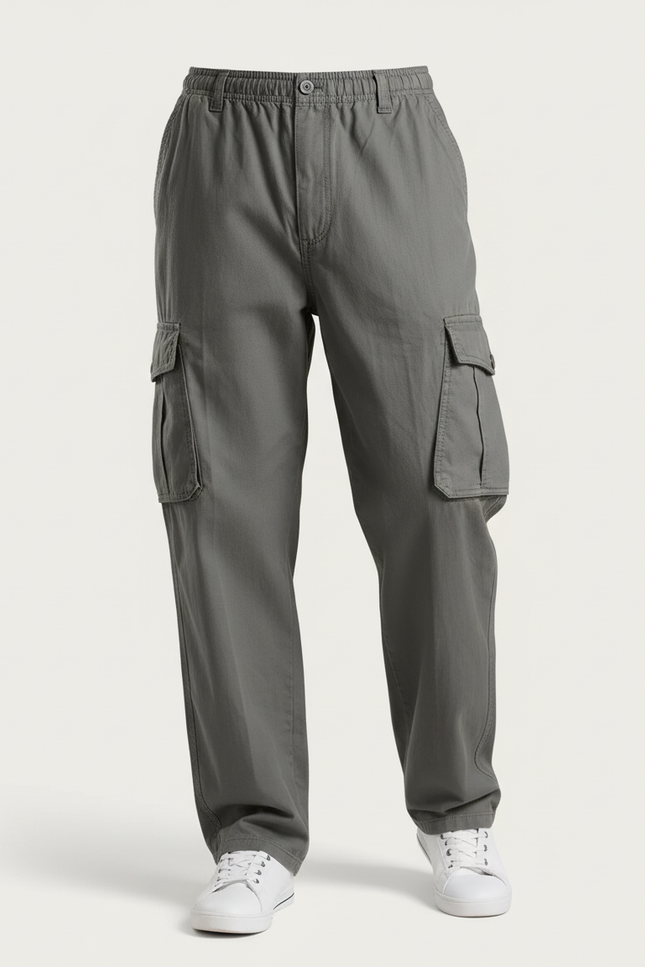 Pantalon Baggy Cargo Coton Ample Homme Gris - Kaki - vue 3