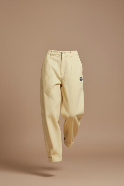 Pantalon Baggy Jaune Clair Coton Ample Décontracté - vue 3