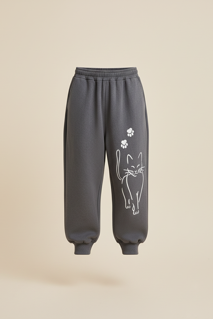 Pantalon Baggy Gris Ample Coton Chat Mignon Enfant - Molleton - vue 3