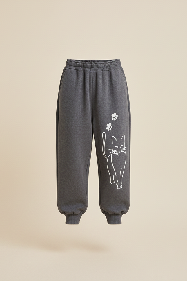 Pantalon Baggy Gris Ample Coton Chat Mignon Enfant - Molleton - vue 3