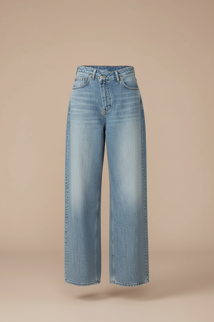 Pantalon Baggy Jean Bleu Ample Taille Haute - vue 3