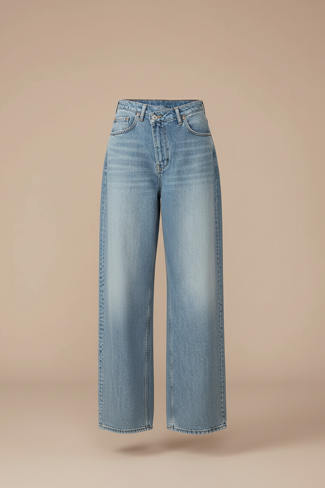 Pantalon Baggy Jean Bleu Ample Taille Haute - vue 3