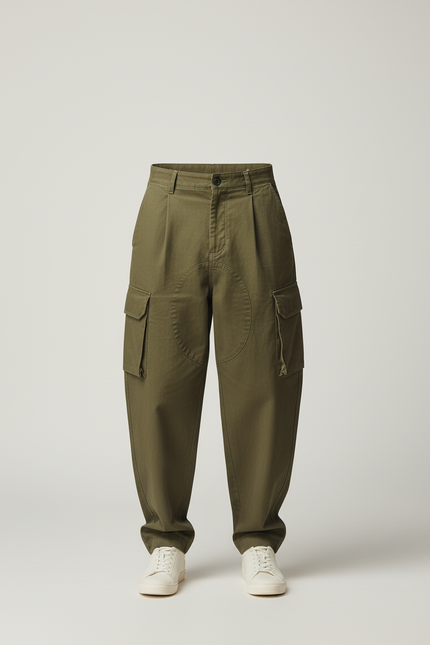 Pantalon Baggy Vert Kaki Coton Cargo Ample Homme - vue 3