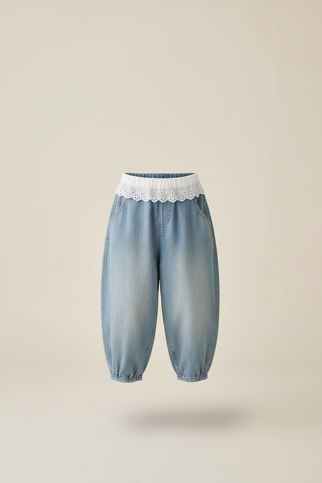 Pantalon Baggy Denim Bleu Clair Ample Fille - Jean - vue 3