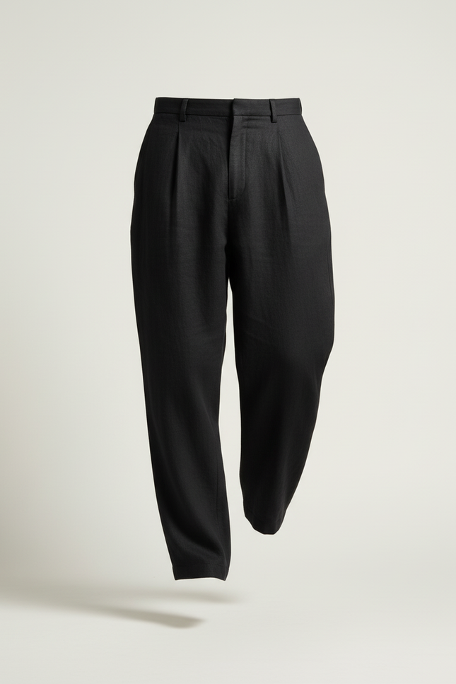 Pantalon Baggy Noir Lin Plissé Large Décontracté Homme - vue 3