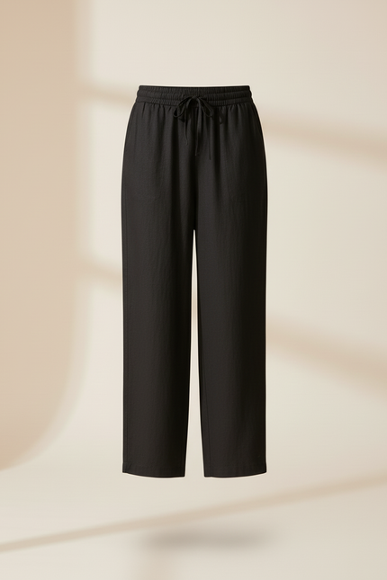Pantalon Baggy Noir Lin Fluide Ample Décontracté - vue 3