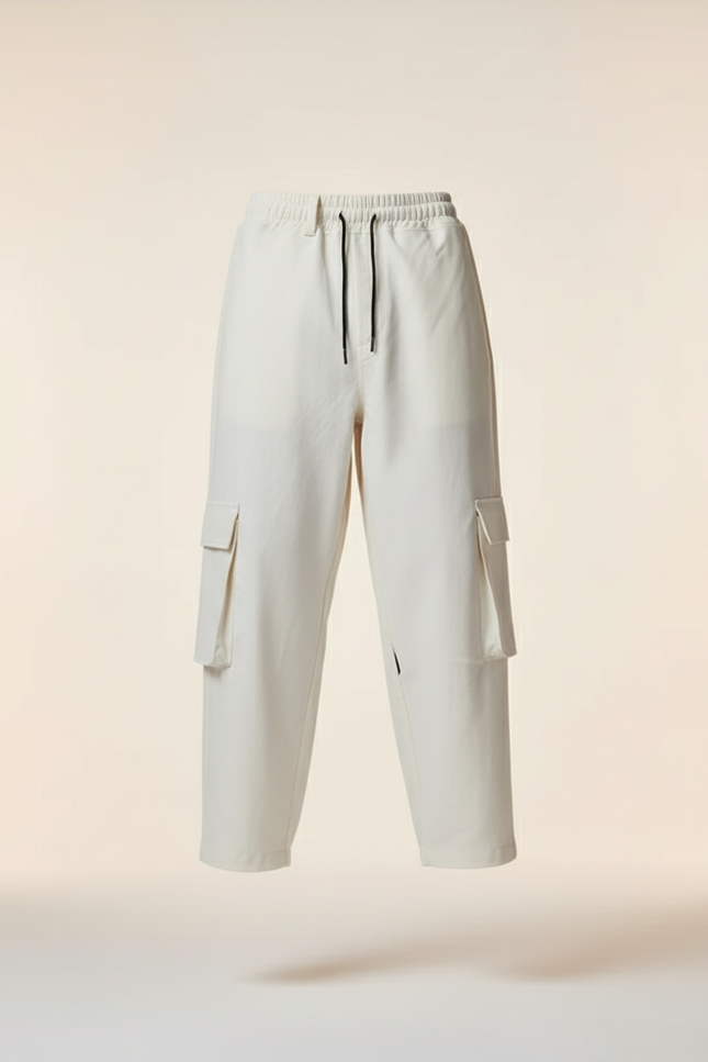 Pantalon Baggy Cargo Ample Blanc Cassé Coton Homme - vue 3