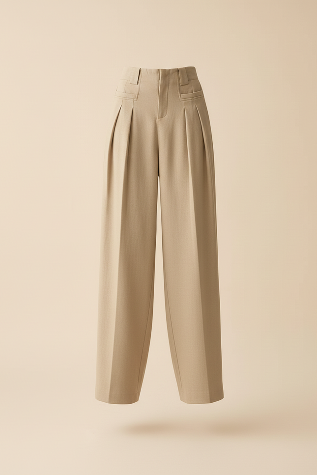 Pantalon Baggy Beige Ample Plissé Taille Haute Fluide - Gabardine - vue 3