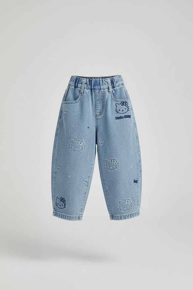 Pantalon Baggy Denim Hello Kitty Ample Décontracté Enfant - Bleu Jean - vue 3