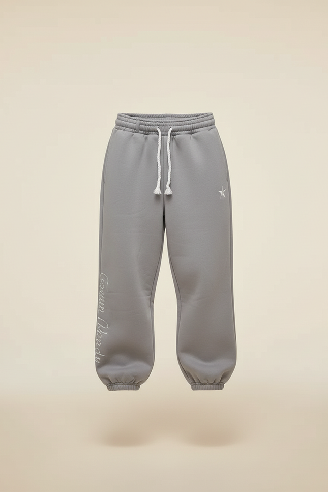 Pantalon Baggy Gris Ample Cordon Brodé Garçon - Molleton - vue 3