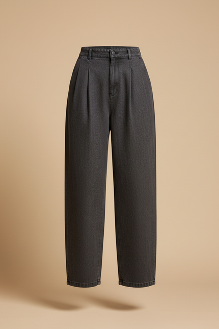 Pantalon Baggy Gris Délavé Ample Denim Plissé Femme - Jean - vue 3