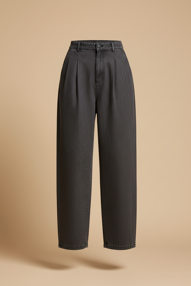 Pantalon Baggy Gris Délavé Ample Denim Plissé Femme - Jean - vue 3