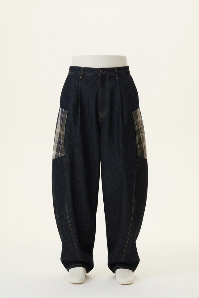 Pantalon Baggy Denim Large Plaid Unisexe - Marine Jean - vue 3