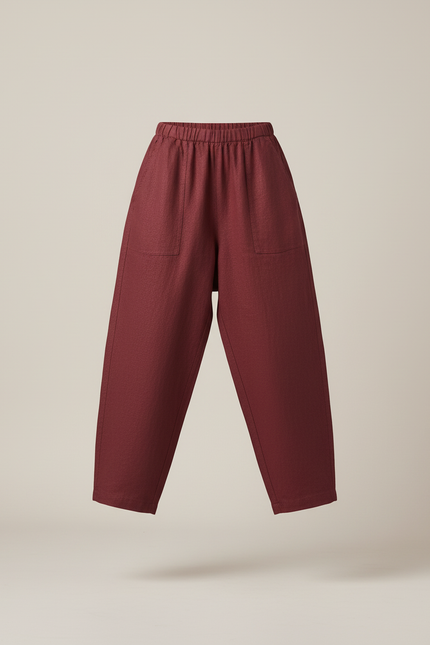 Pantalon Baggy Bordeaux Lin Ample Décontracté Élégant - vue 3