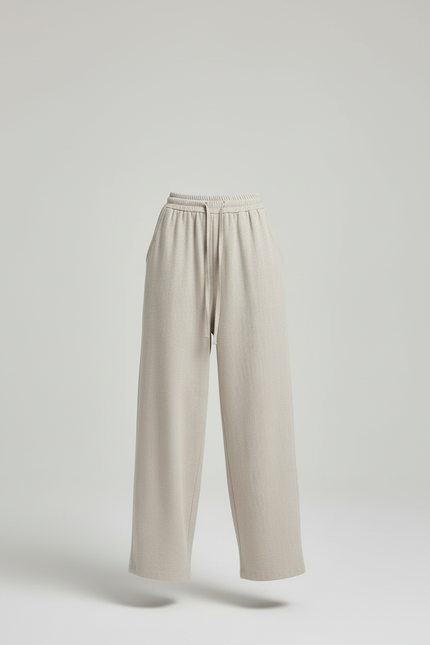 Pantalon Baggy Beige Ample Fluide Décontracté Cordon - Laine - vue 3