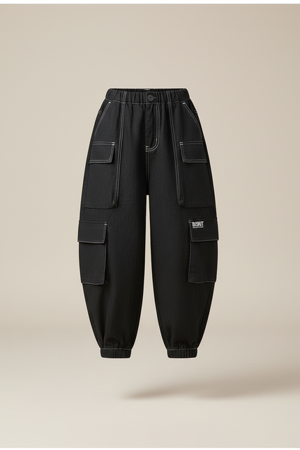 Pantalon Baggy Noir Cargo Décontracté Enfant Coton - Jean - vue 3