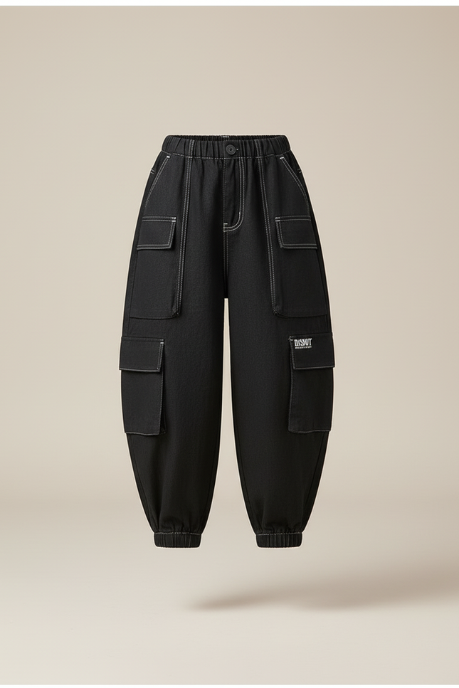 Pantalon Baggy Noir Cargo Décontracté Enfant Coton - Jean - vue 3