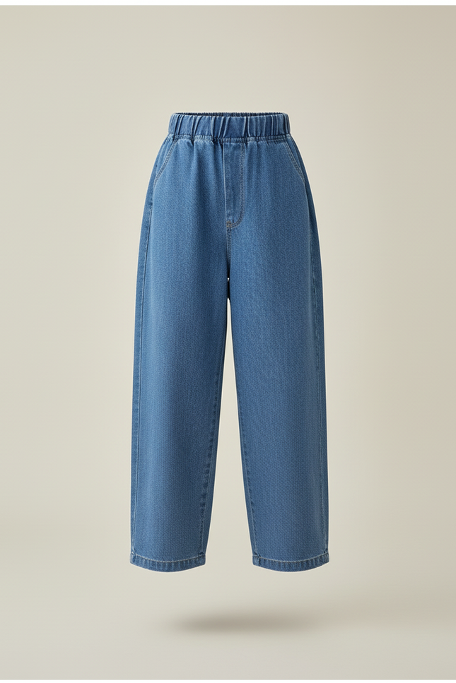 Pantalon Baggy Bleu Jean Ample Élastiqué Fille - vue 3